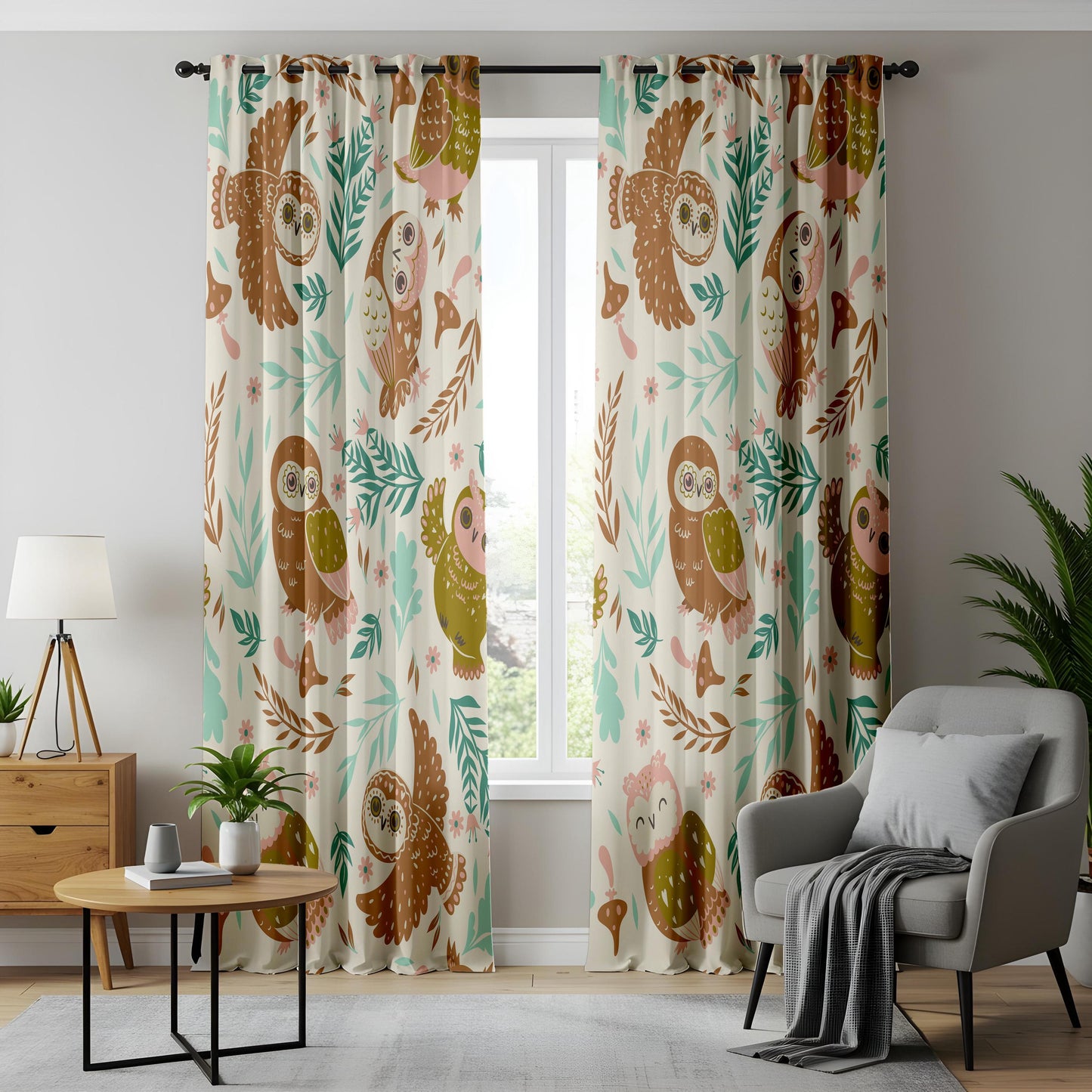Onay Brown Owl Curtains – Woodland Nursery Decor