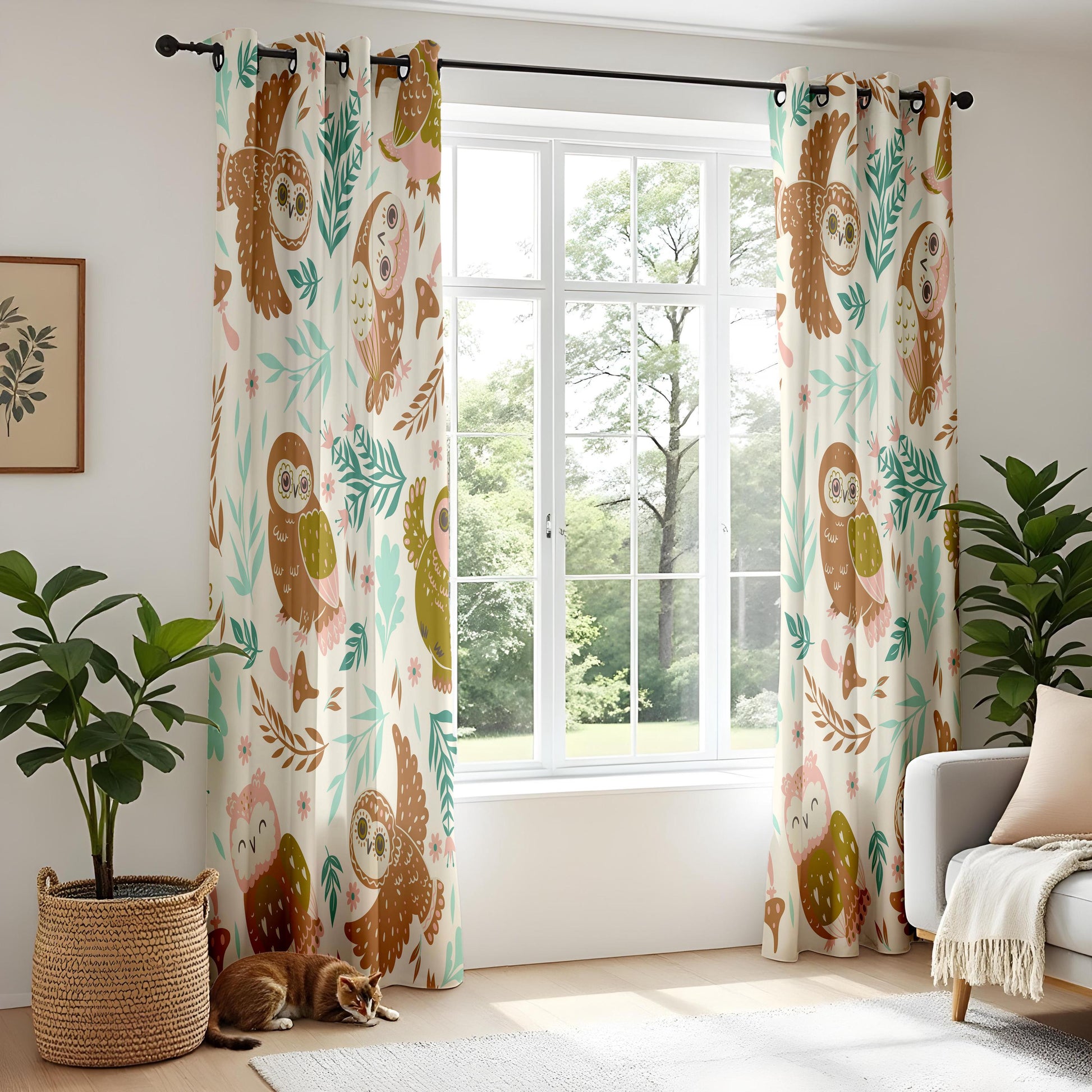 Onay Brown Owl Curtains – Woodland Nursery Decor