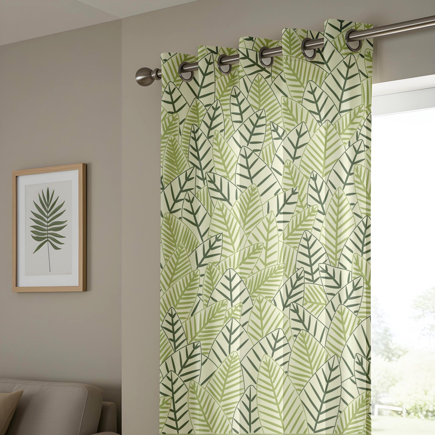 Onay Sage Green Geometric Leaf Curtains – Modern Scandi Fern Drapes