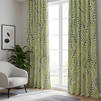 Onay Sage Green Geometric Leaf Curtains – Modern Scandi Fern Drapes