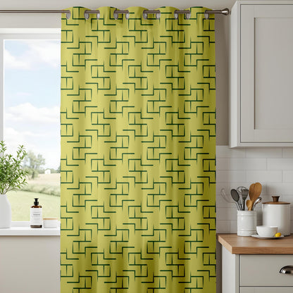 Onay Chartreuse Green Geometric Curtains – Mid Century Modern Maze Drapes