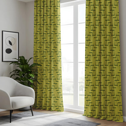 Onay Chartreuse Green Geometric Curtains – Mid Century Modern Maze Drapes