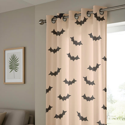 Onay Beige Bat Halloween Curtains – Minimalist Spooky Bat Drapes