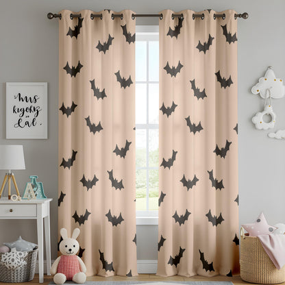 Onay Beige Bat Halloween Curtains – Minimalist Spooky Bat Drapes