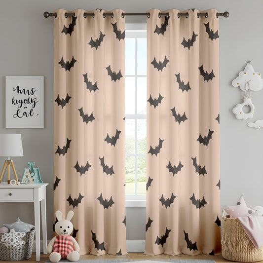 Onay Beige Bat Halloween Curtains – Minimalist Spooky Bat Drapes