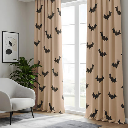 Onay Beige Bat Halloween Curtains – Minimalist Spooky Bat Drapes