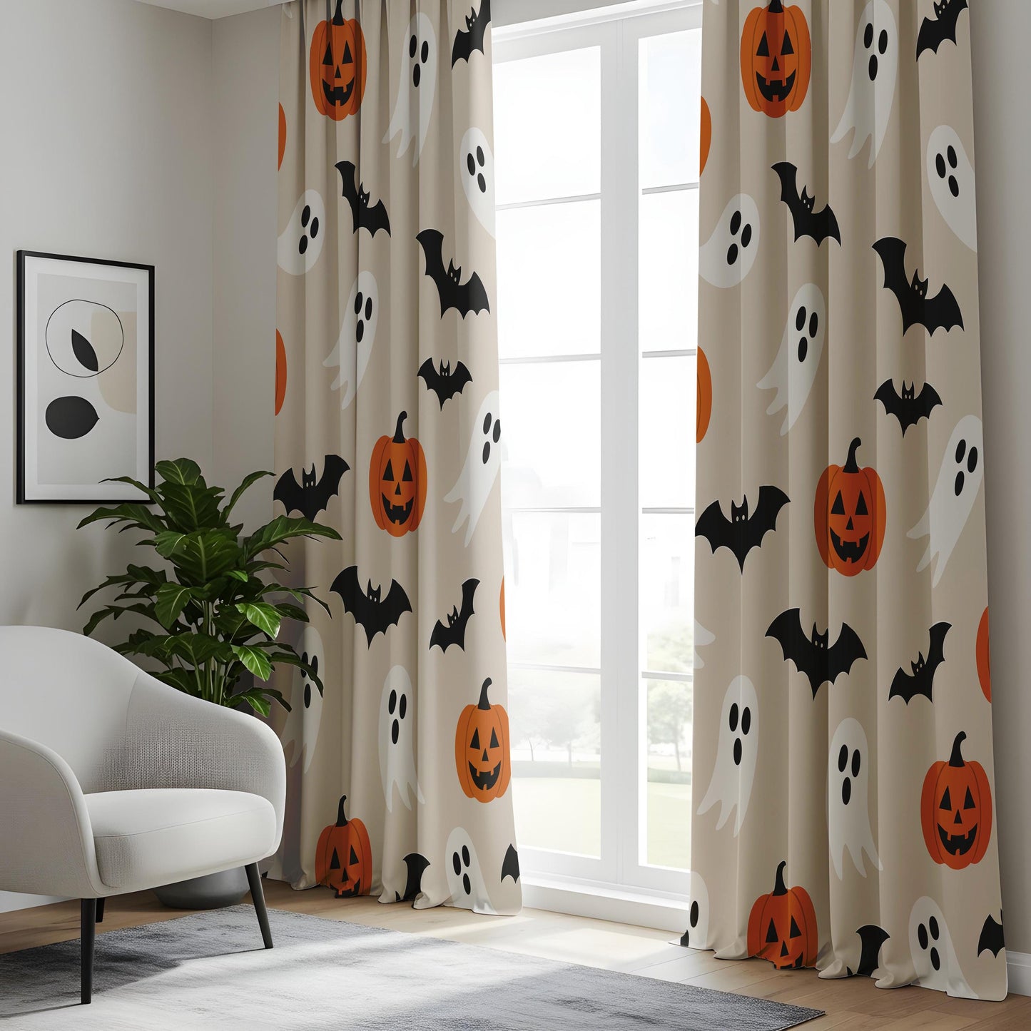 Onay Halloween Pumpkin Ghost Curtains – Spooky Bat Nursery Drapes