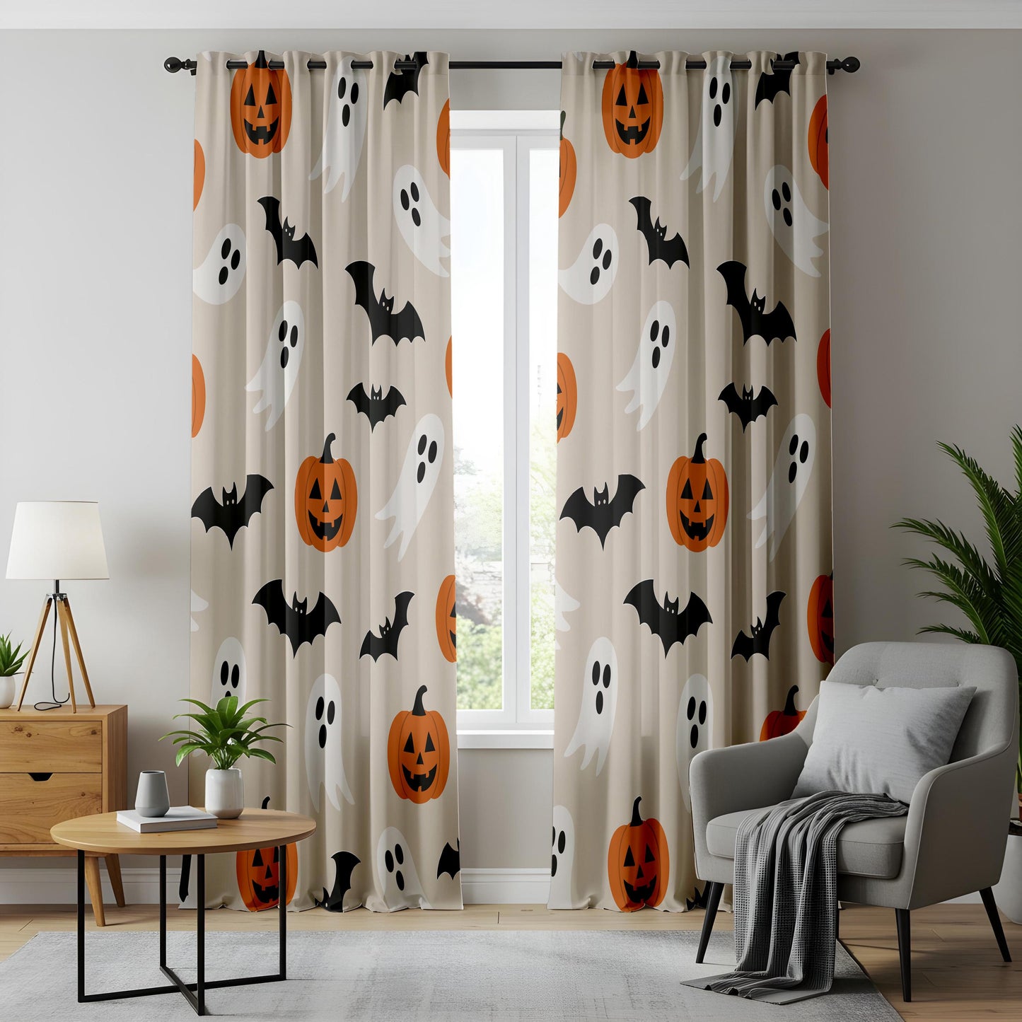 Onay Halloween Pumpkin Ghost Curtains – Spooky Bat Nursery Drapes