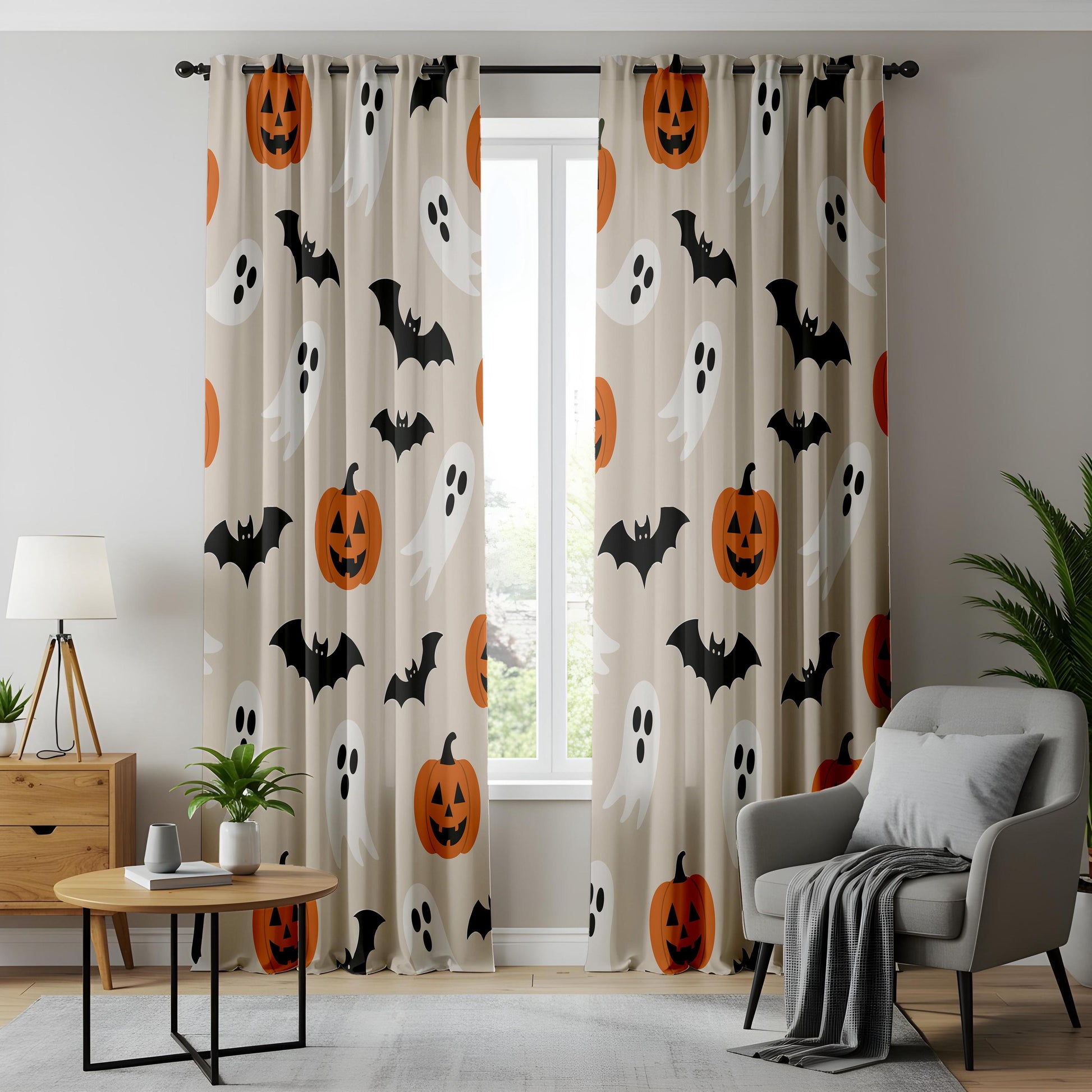 Onay Halloween Pumpkin Ghost Curtains – Spooky Bat Nursery Drapes
