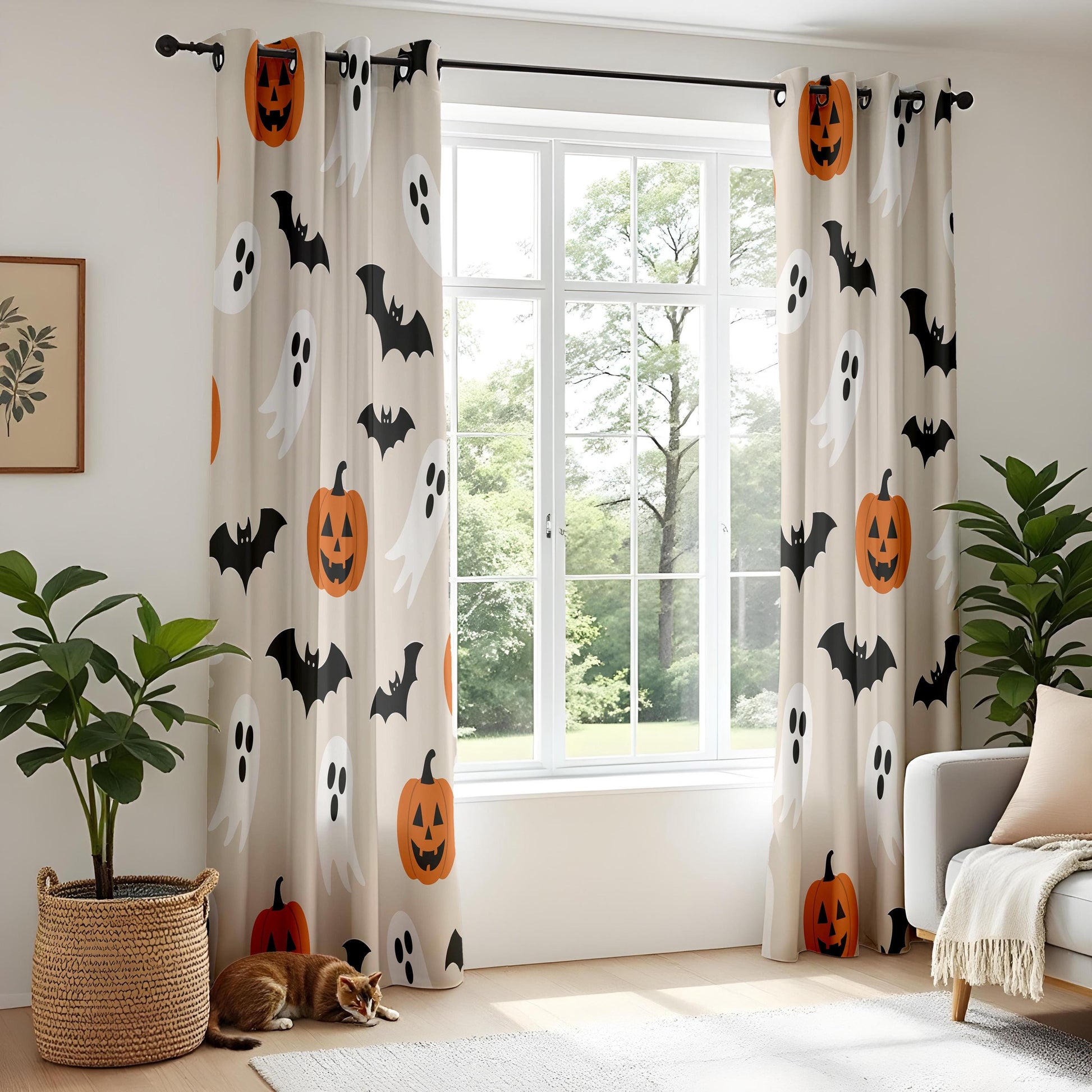 Onay Halloween Pumpkin Ghost Curtains – Spooky Bat Nursery Drapes