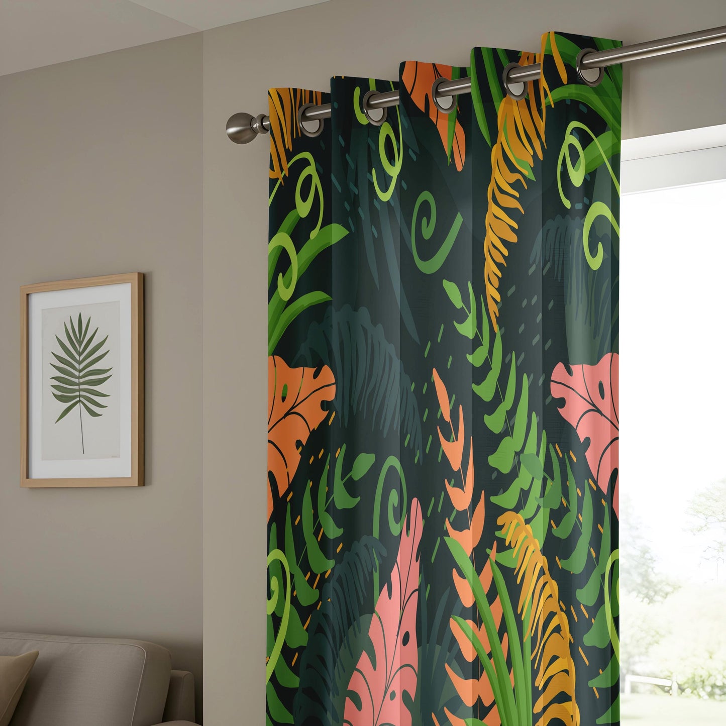 Onay Dark Abstract Tropical Curtains – Colorful Jungle Leaf Drapes