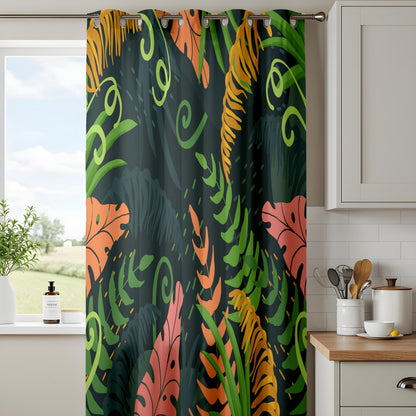 Onay Dark Abstract Tropical Curtains – Colorful Jungle Leaf Drapes