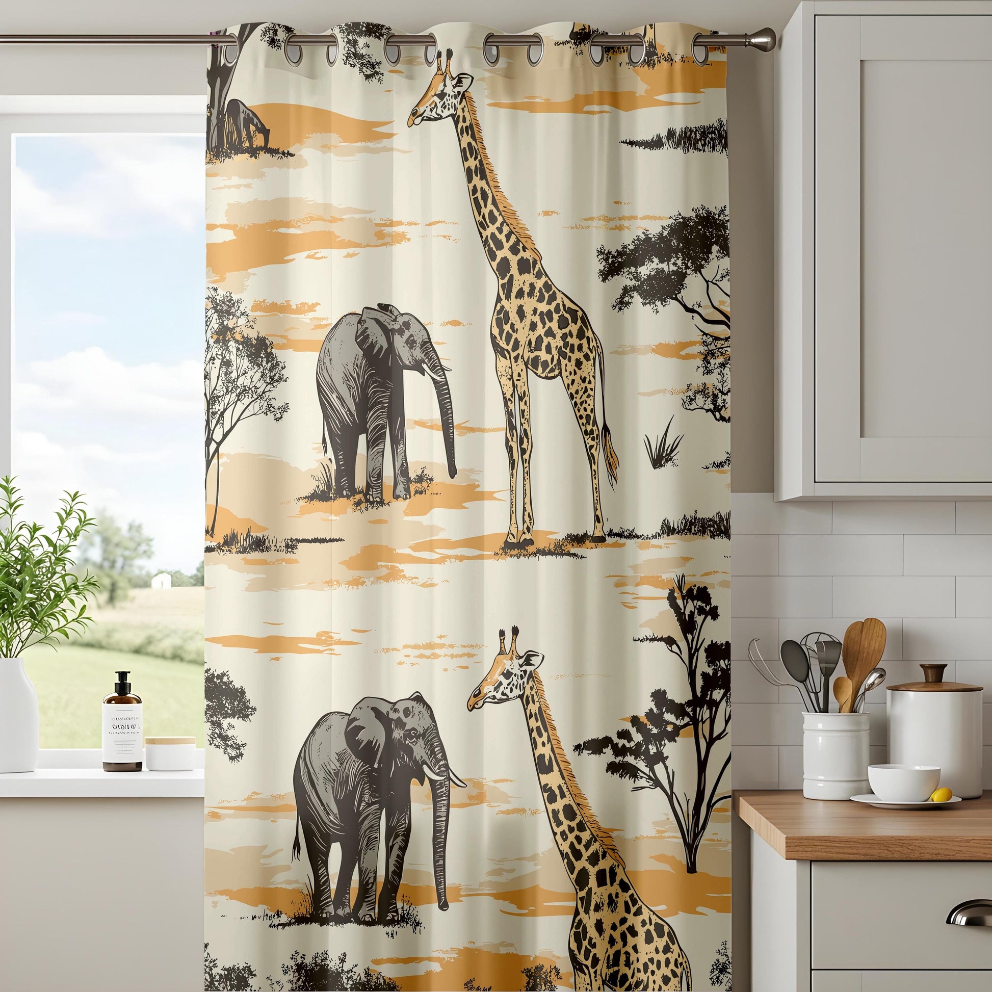 Onay Safari Animal Curtains – Giraffe Elephant Drapes