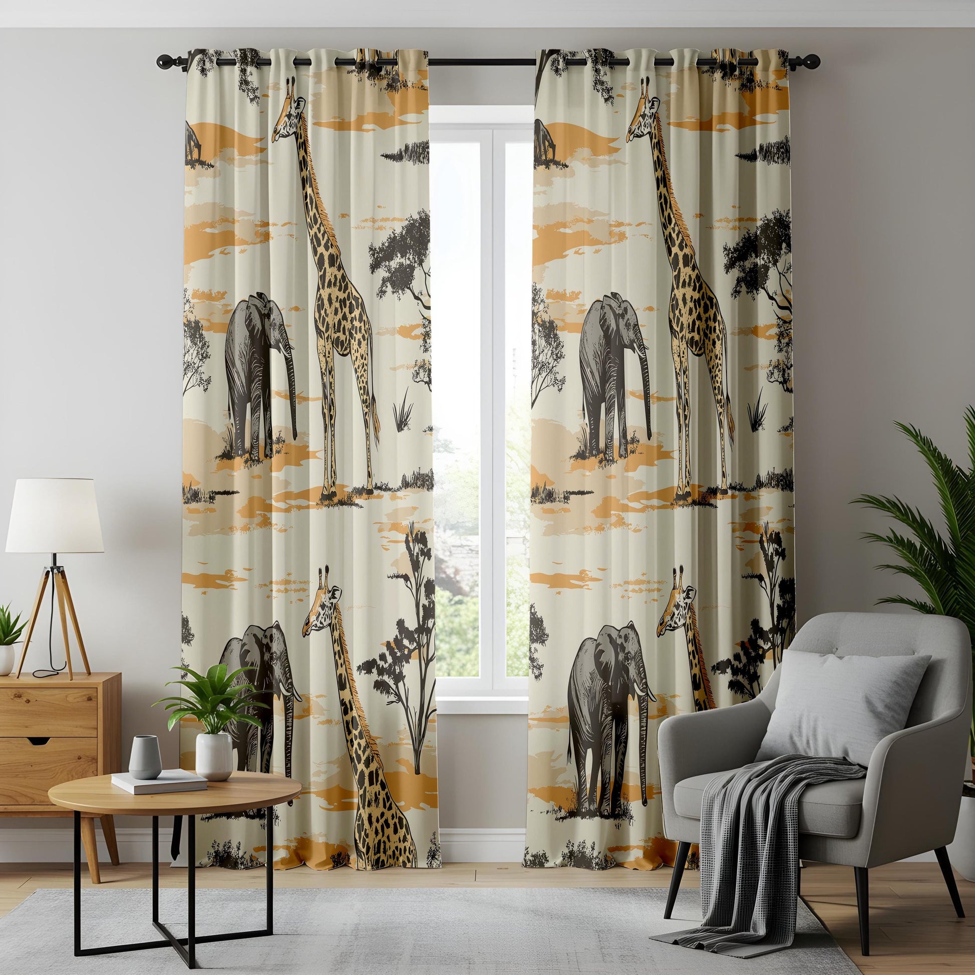 Onay Safari Animal Curtains – Giraffe Elephant Drapes