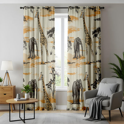 Onay Safari Animal Curtains – Giraffe Elephant Drapes