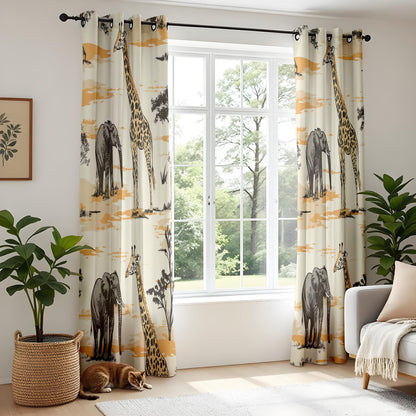 Onay Safari Animal Curtains – Giraffe Elephant Drapes