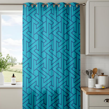Onay Turquoise Blue Geometric Curtains – Modern Maze Pattern Drapes