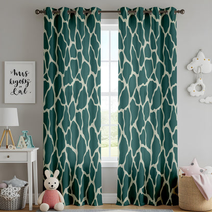 Onay Teal Green Giraffe Print Curtains – Abstract Animal Skin Drapes