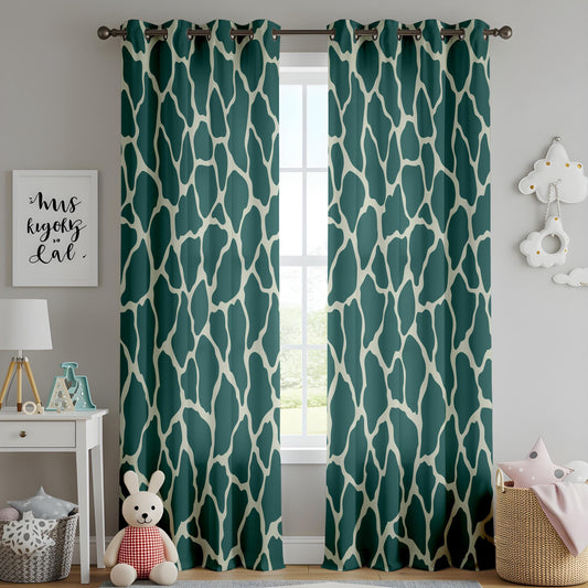 Onay Teal Green Giraffe Print Curtains – Abstract Animal Skin Drapes