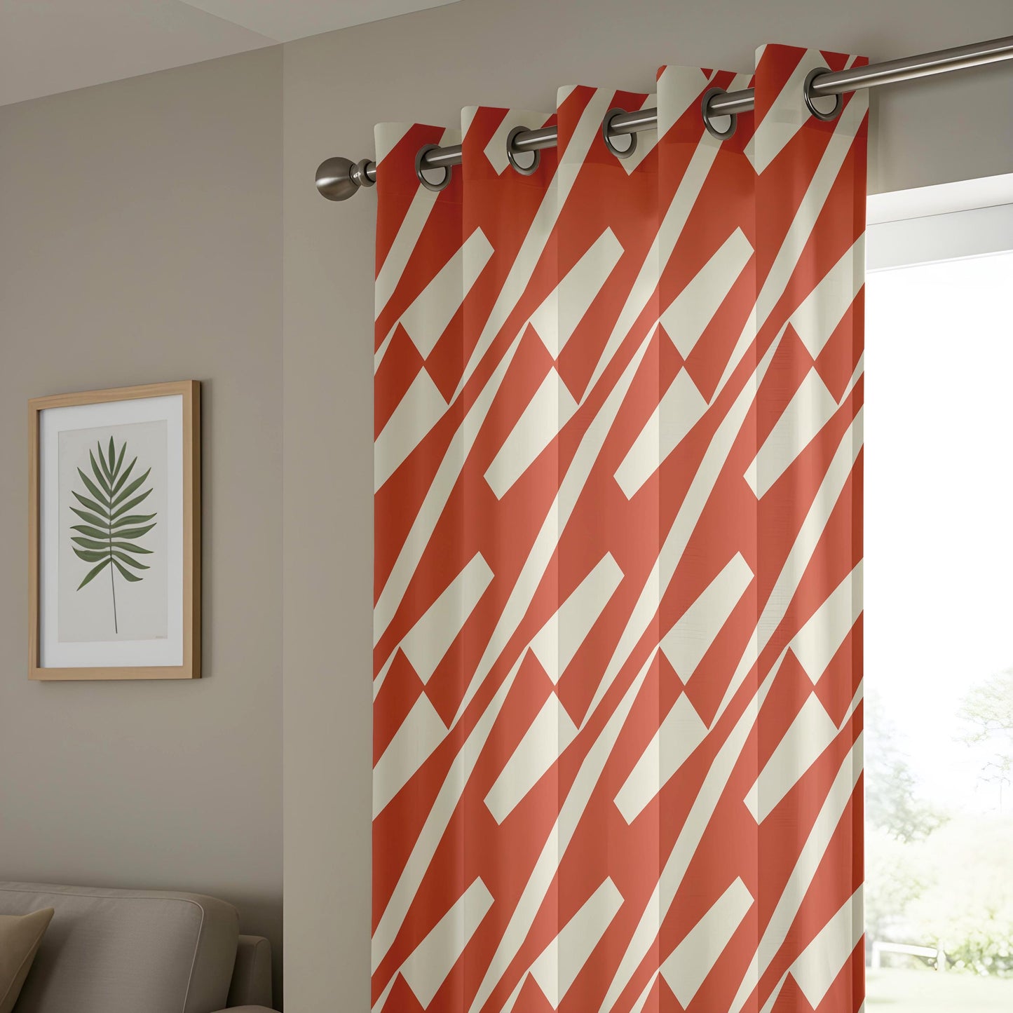 Onay Rust Orange Geometric Curtains – Modern Abstract Diagonal Drapes