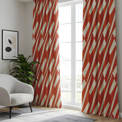 Onay Rust Orange Geometric Curtains – Modern Abstract Diagonal Drapes