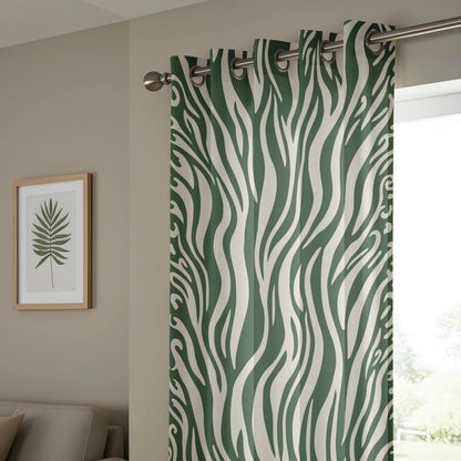 Onay Dark Green Zebra Print Curtains – Abstract Safari Animal Drapes