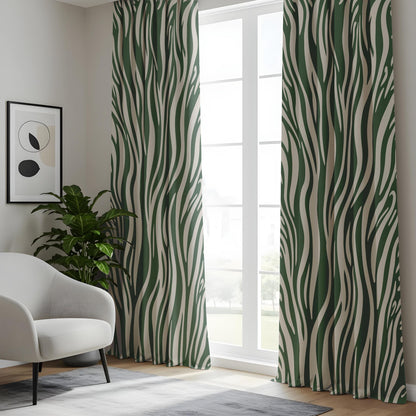 Onay Dark Green Zebra Print Curtains – Abstract Safari Animal Drapes