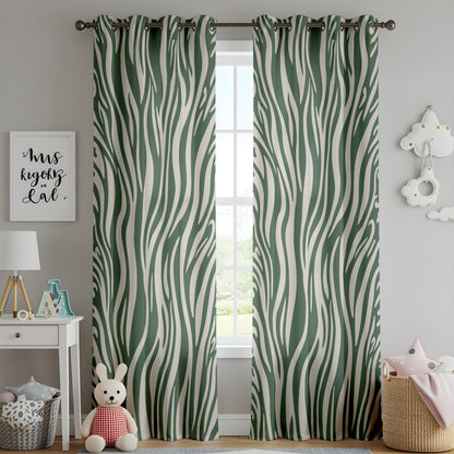 Onay Dark Green Zebra Print Curtains – Abstract Safari Animal Drapes