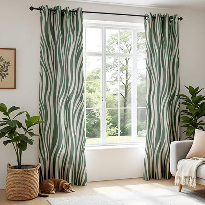Onay Dark Green Zebra Print Curtains – Abstract Safari Animal Drapes