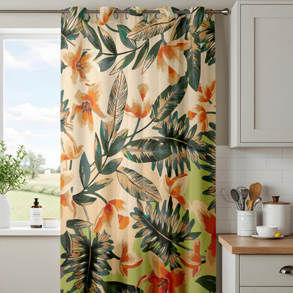 Onay Beige Orange Tropical Floral Curtains – Watercolor Palm Leaf Drapes