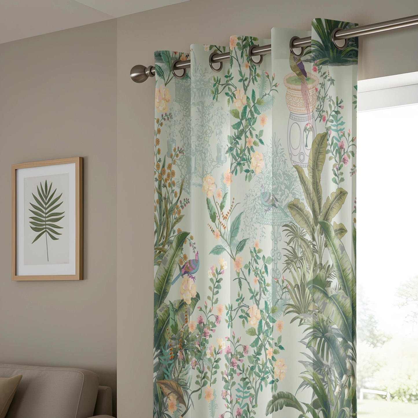 Onay Mint Green Bird Chinoiserie Curtains – Vintage Peacock Botanical Drapes