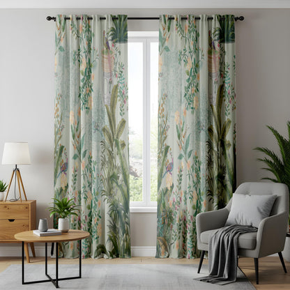 Onay Mint Green Bird Chinoiserie Curtains – Vintage Peacock Botanical Drapes
