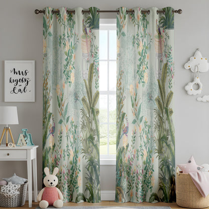 Onay Mint Green Bird Chinoiserie Curtains – Vintage Peacock Botanical Drapes