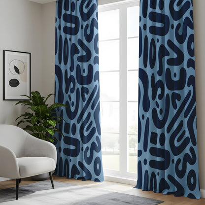 Onay Sky Blue Navy Abstract Curtains – Funky Organic Shape Drapes