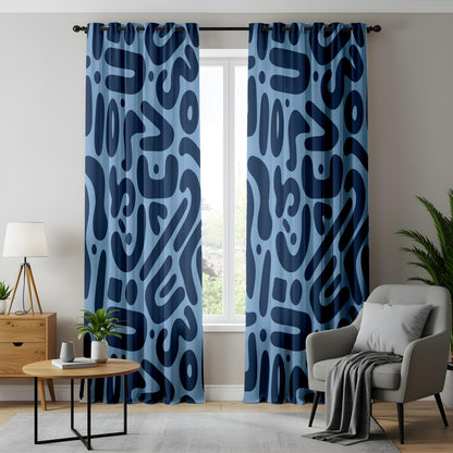 Onay Sky Blue Navy Abstract Curtains – Funky Organic Shape Drapes