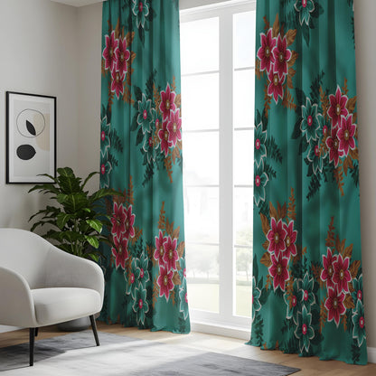 Onay Teal Green Pink Floral Curtains – Vintage Botanical Drapes