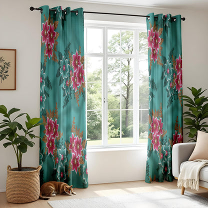 Onay Teal Green Pink Floral Curtains – Vintage Botanical Drapes
