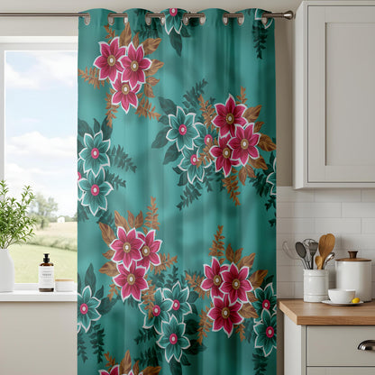 Onay Teal Green Pink Floral Curtains – Vintage Botanical Drapes