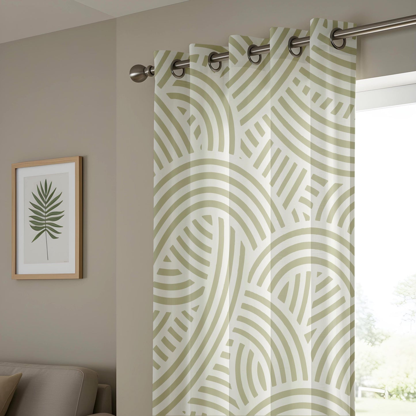 Onay Green Geometric Arch Curtains – Scandi Art Deco Drapes