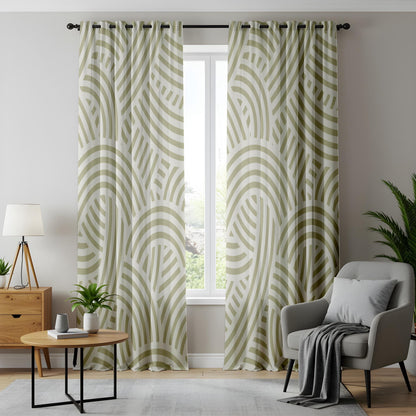 Onay Green Geometric Arch Curtains – Scandi Art Deco Drapes
