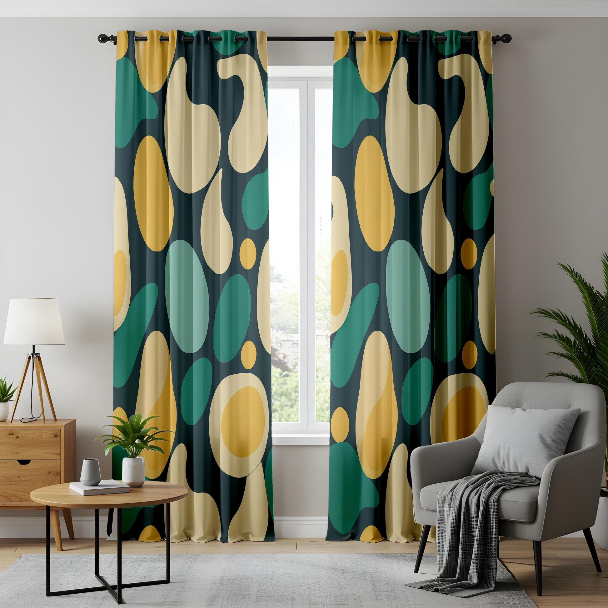 Onay Abstract Organic Shape Curtains – Retro Mid Century Modern Drapes