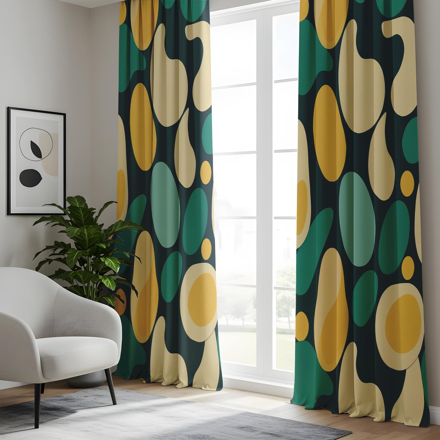 Onay Abstract Organic Shape Curtains – Retro Mid Century Modern Drapes