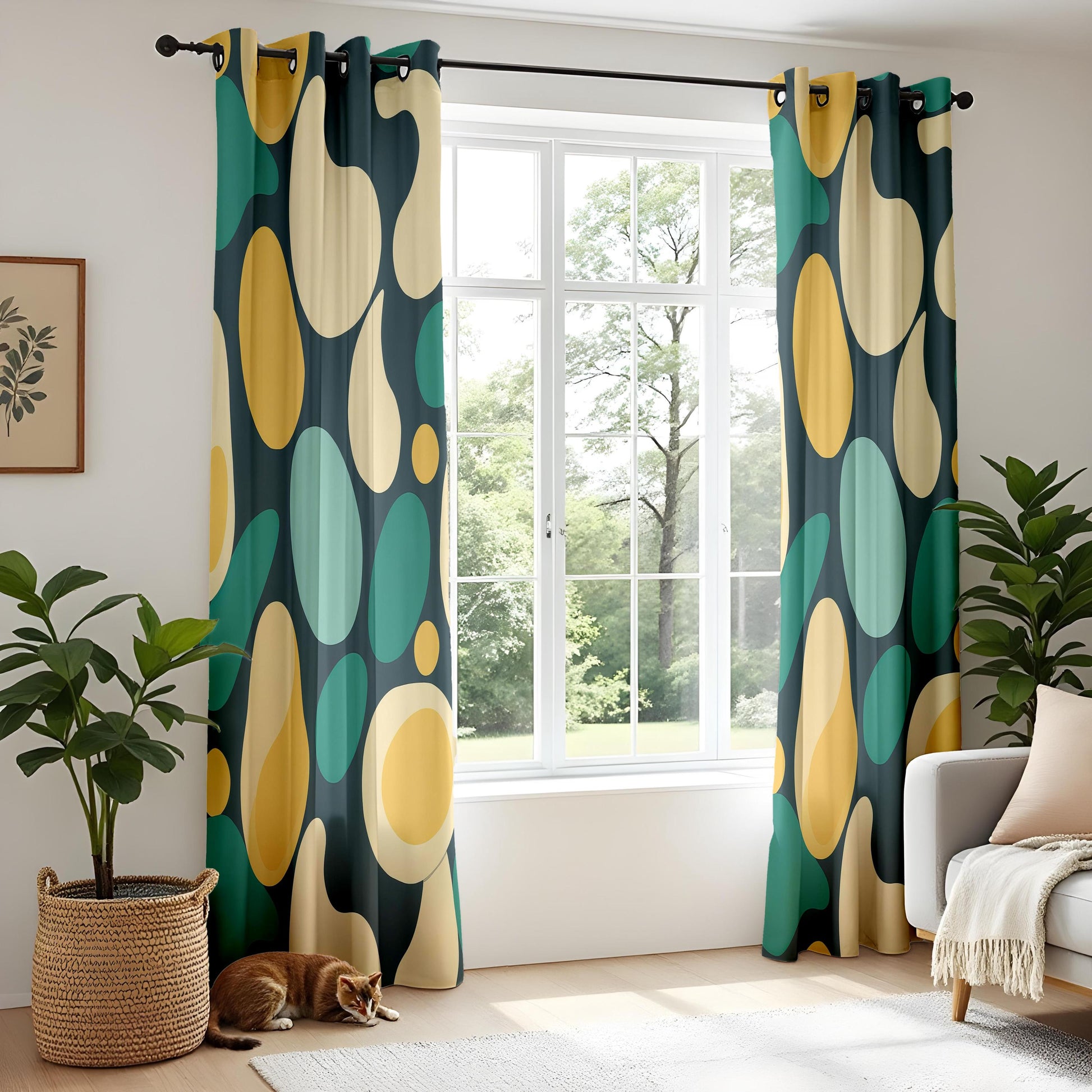Onay Abstract Organic Shape Curtains – Retro Mid Century Modern Drapes