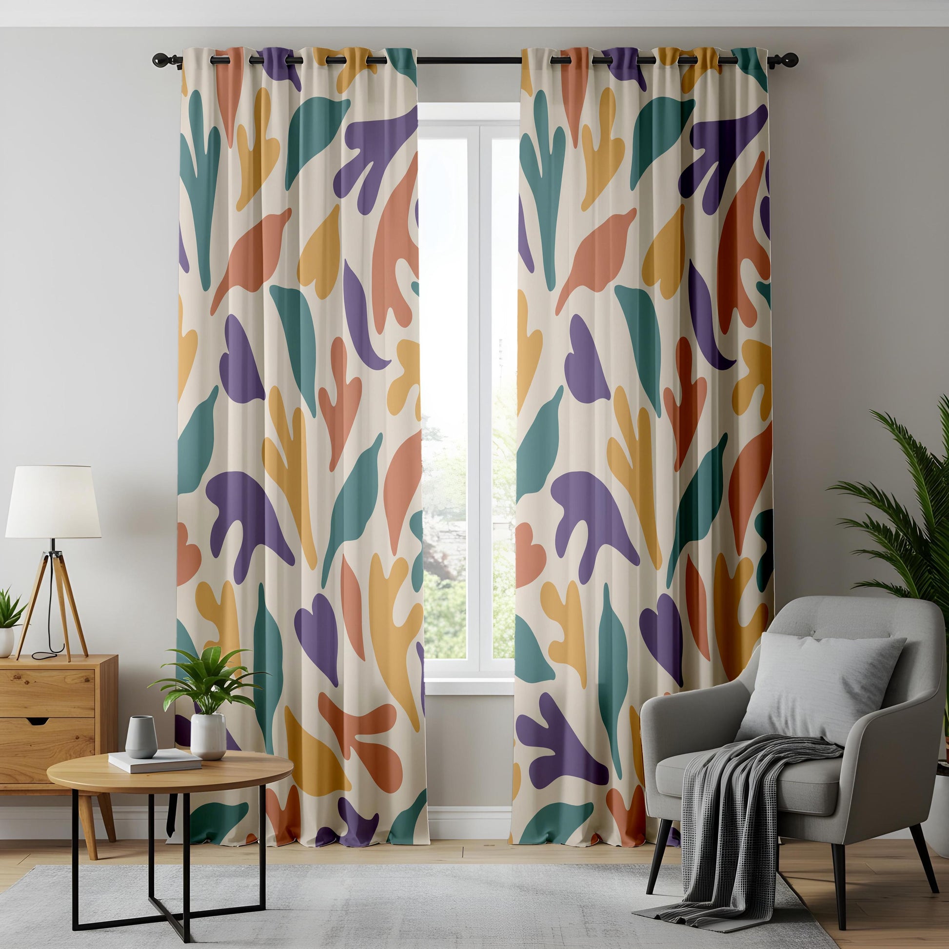 Onay Colorful Abstract Organic Curtains – Matisse Style Cutout Drapes