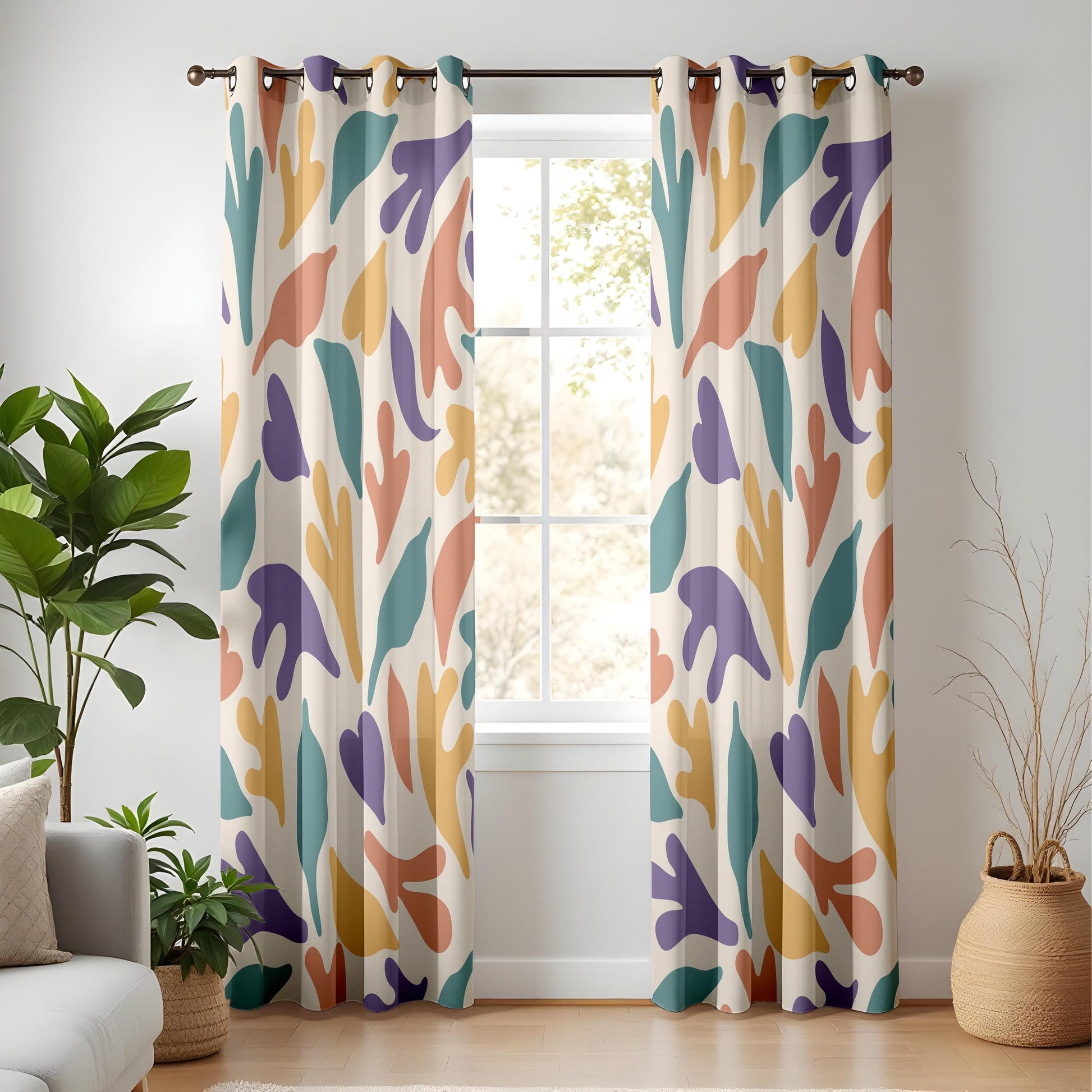 Onay Colorful Abstract Organic Curtains – Matisse Style Cutout Drapes