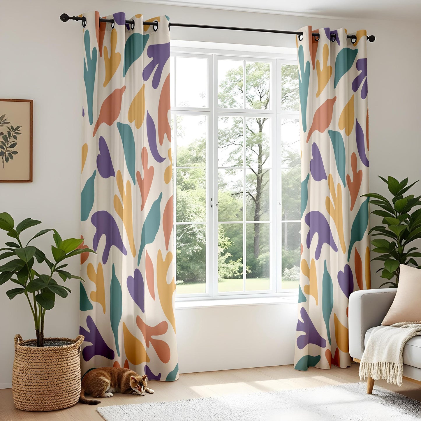 Onay Colorful Abstract Organic Curtains – Matisse Style Cutout Drapes
