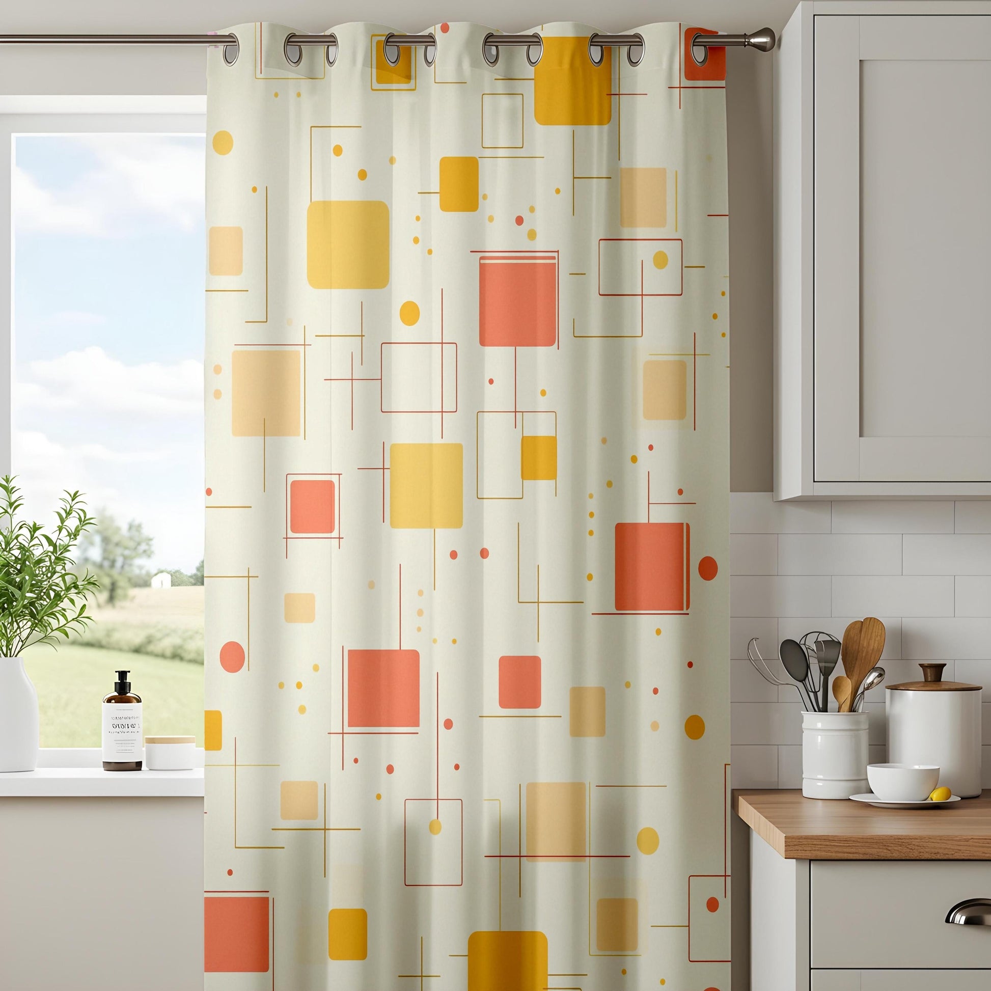 Onay Mid Century Modern Geometric Curtains – Retro Atomic Age Drapes