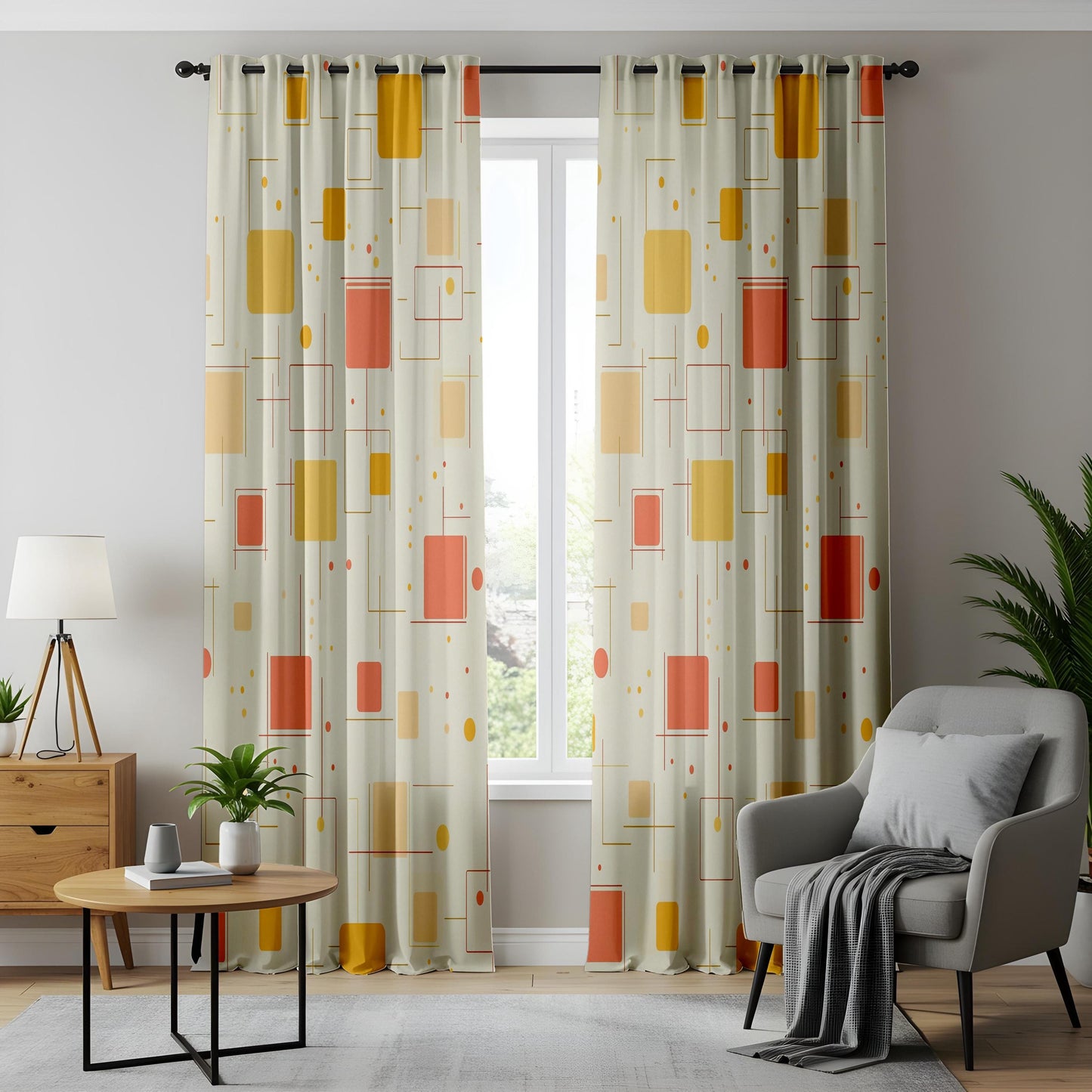 Onay Mid Century Modern Geometric Curtains – Retro Atomic Age Drapes