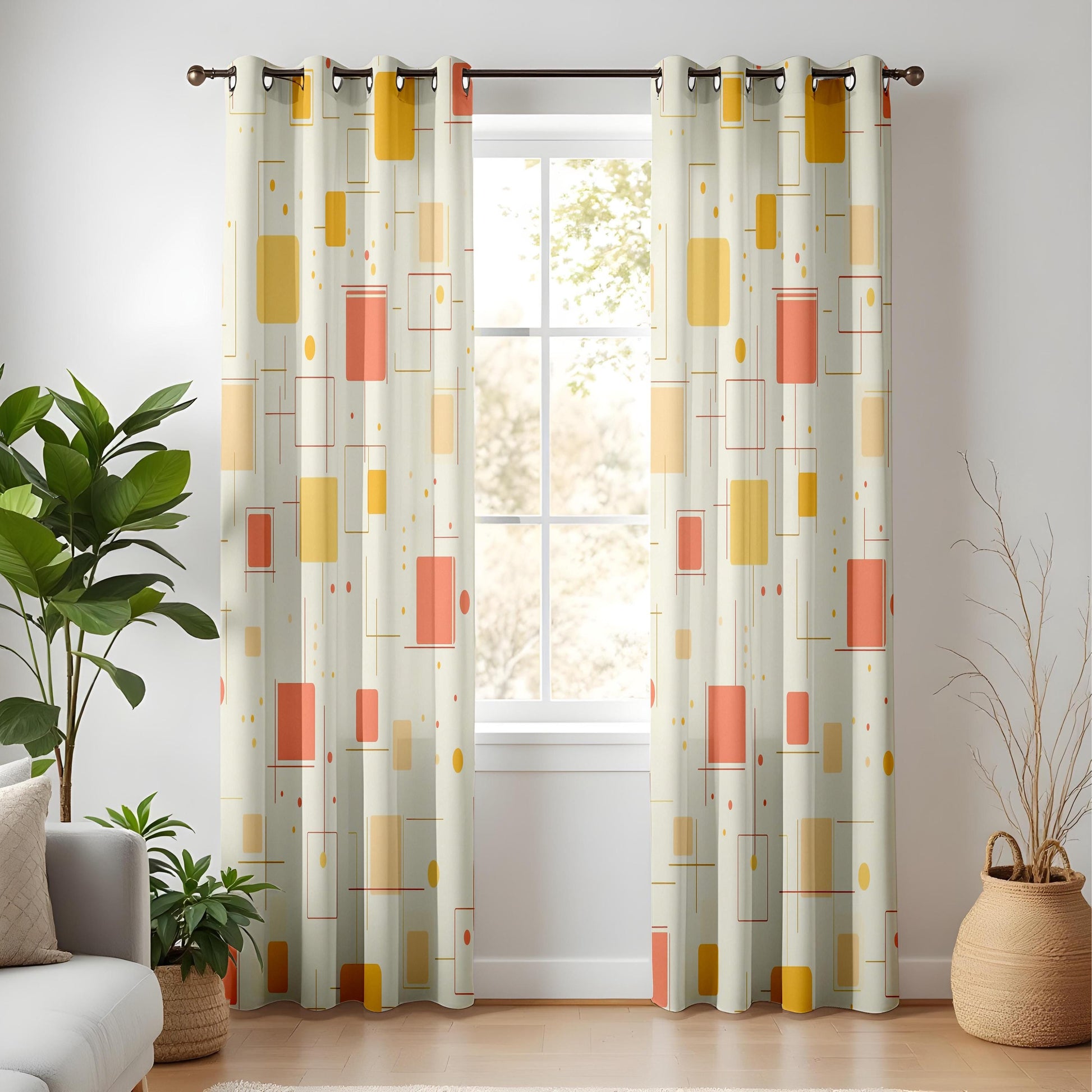 Onay Mid Century Modern Geometric Curtains – Retro Atomic Age Drapes