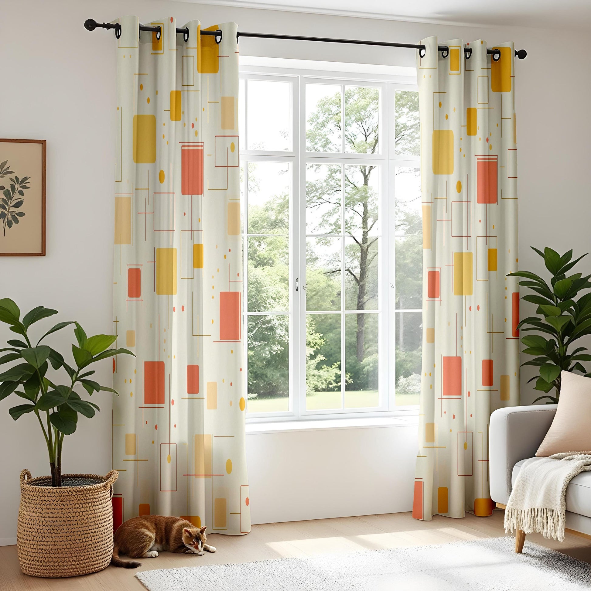Onay Mid Century Modern Geometric Curtains – Retro Atomic Age Drapes